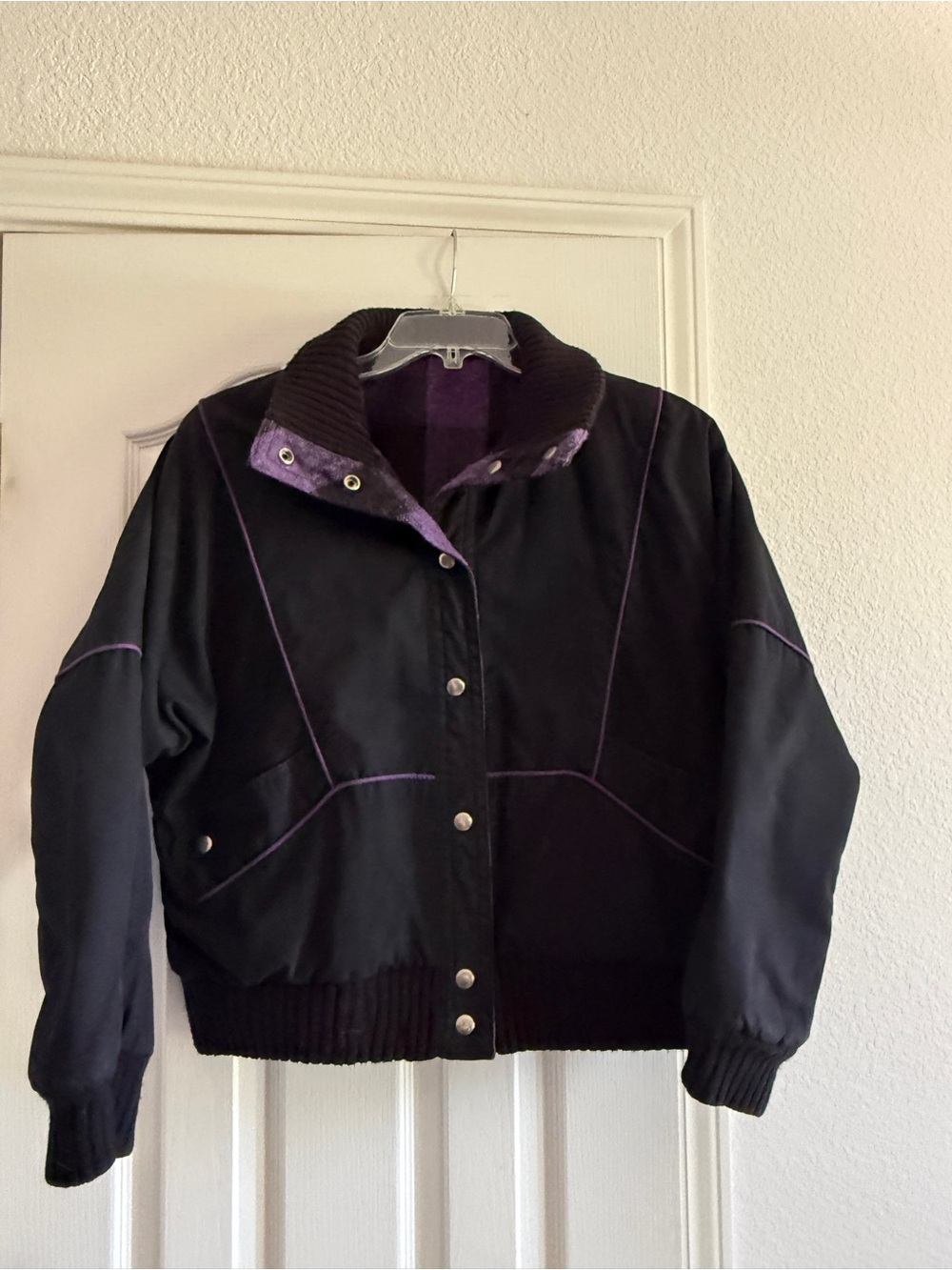 Reversible Black & Purple Women's Bomber Jacket